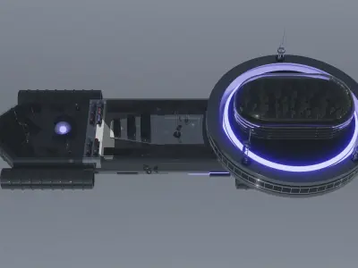 Spaceship futuristic floating in sky Low-poly 3D model