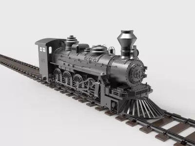locomotive steam on tracks 3D model