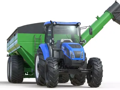 New Holland WorkMaster Tractor and Brent cart Low-poly 3D model