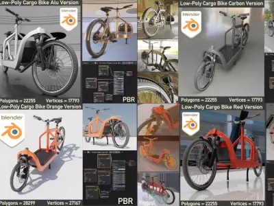 Low-Poly Cargo Bike Rigged All Versions 3D Model Pack