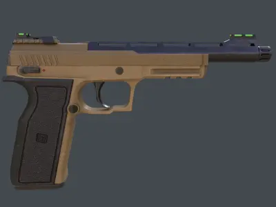 Pistol Long Range Coyote and Silencer Low-poly 3D model