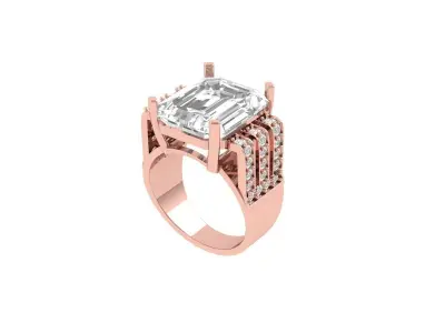 Emerald Solitaire Art Deco Ring 3D print model 5