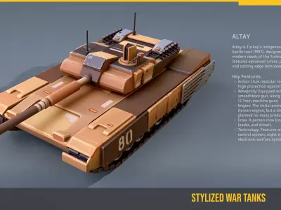 Stylized Tank Altay Low-poly 3D model