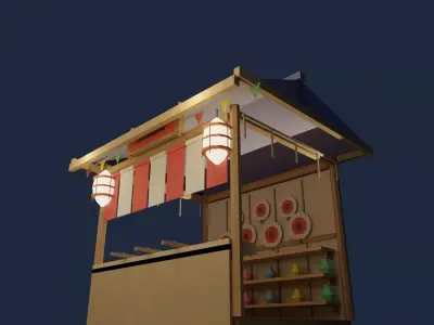 Japanese Festival Shooting Game Stall NIGHT  Low-poly 3D model