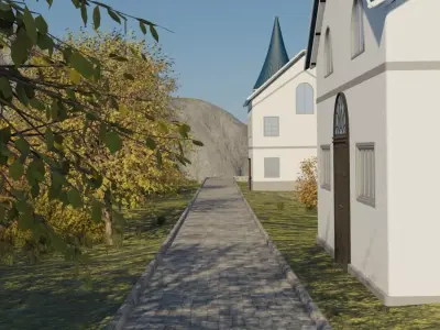 Autumn Village Landscape 3D model