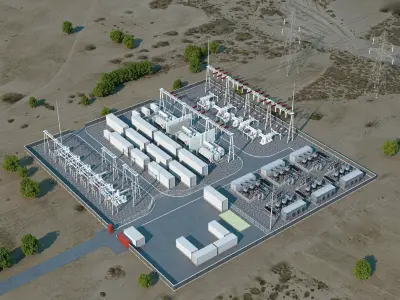 Modern high-voltage energy storage substation 3D model