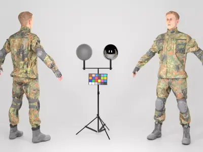 Young German soldier in uniform in A-pose 144 Low-poly 3D model