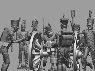 Gribeauval cannon 6 servants and a bonus observer Cuirassier  v2 3D print model