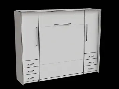White Cabinet Black Wood Wall Bed Closed Low-poly 3D model