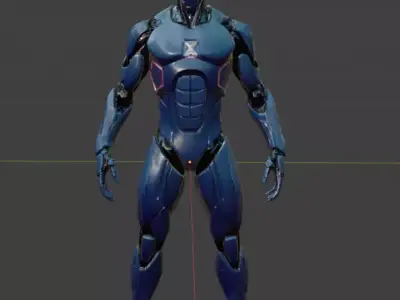 blue sleek glossy batman like ear and red eye villain look robot Low-poly 3D model