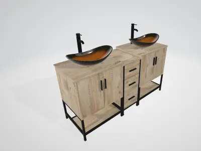Double Sink Bathroom Vanity with Sink Combo 3D model