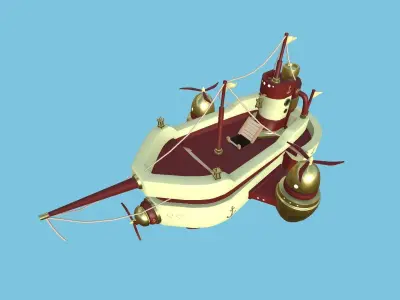Cartoon Airship 10 - Red Yellow - Low Poly Ship Low-poly 3D model