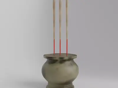 Chinese Incense Sticks on joss stick pot 3D model