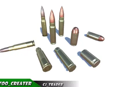 Shell-Bullets low poly 3d model bullets for tattoo creator Low-poly 3D model