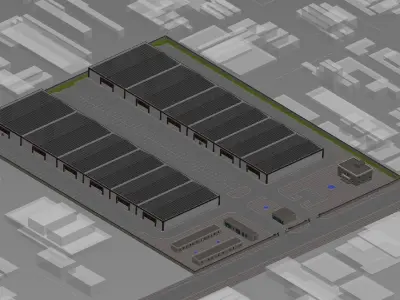 Warehouses warehouse in aerial view 3D model