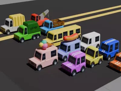 Stylized Cars pack Low-poly 3D model