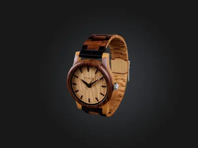 Handcrafted Wooden Watch Low-poly 3D model