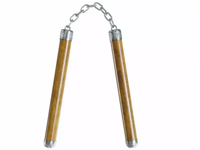 Nunchucks two wooden sticks on chain 3D model