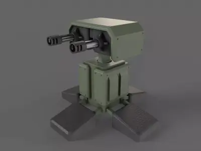 PBR Turret Gun 05 Green Low-poly 3D model