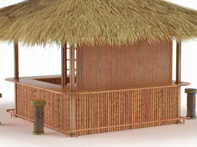  Island Tiki Bar with Totem Stools Natural 