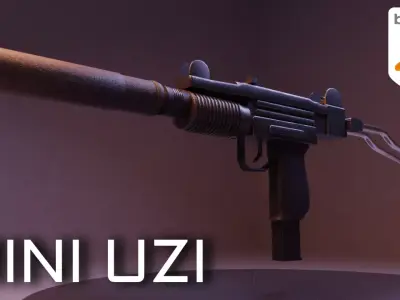 Mini UZI Suppressed Model Low-poly 3D model