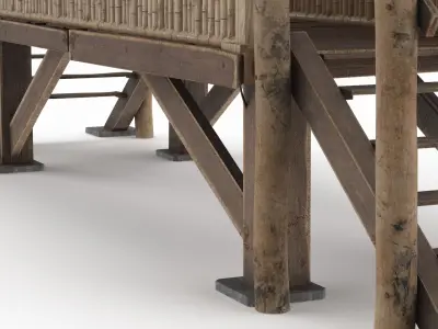 Bamboo Footbridge with Roof on Stilts 3D model