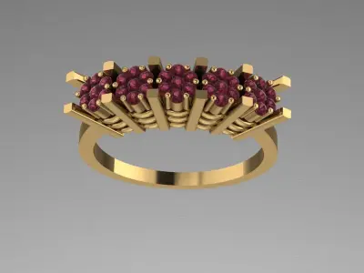 engagement ring with 5 round gem flowers Free 3D model