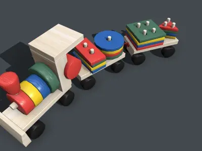 Modular Wooden Toy Train Low-poly 3D model