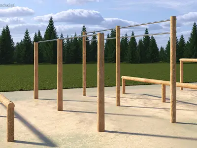 Outdoor Wooden Sports Crossbars 3D model
