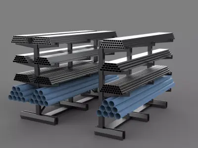 Steel storage rack with pipe 3D model