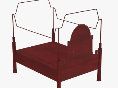 Metal Bed Frame And Antique Wood Headboard 3D model