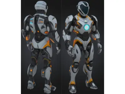 Futuristic Armored Sci Fi Robot Low-poly 3D model