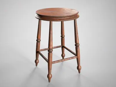 Medieval Wooden Chair - Old Victorian Stool AAA Gameready Low-poly 3D model