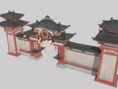 Ancient Asian Palace Gates 3D model