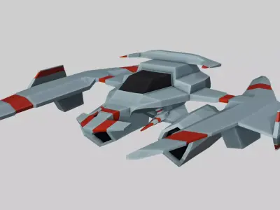 Low-poly spaceship with stripes Low-poly 3D model