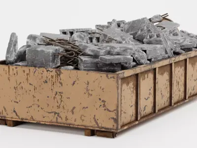 Skip with Waste V3 - Low Profile Industrial Skip with Debris 3D model