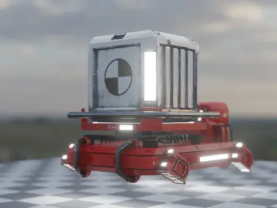 red sci-fi Cargo Delivery floor robot Drone Low-poly 3D model