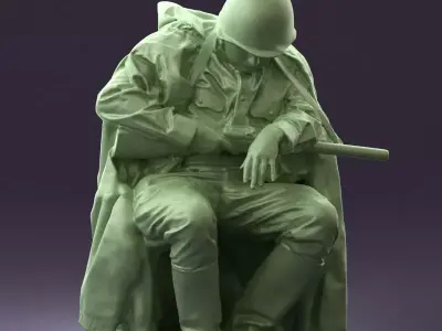 001009 man in soviet soldier uniform with ppsh 3D model