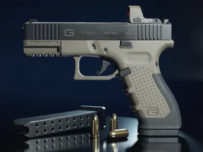 Glock Pistol Gun low poly game ready  Low-poly 3D model
