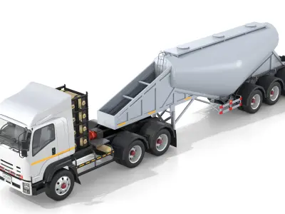 Bulk Cement Trailer Truck with Interior Low-poly 3D model