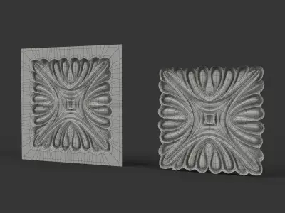 Carved Square Floral Rosette for Classic Furniture 3D model