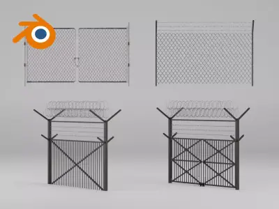 Military fence gate mesh fence metal 3D model