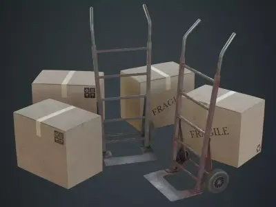 Hand Truck And Boxes 1B Low-poly 3D model
