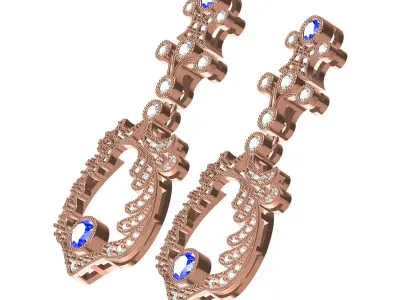 Antique Vintage Style Diamond Stud Earring 3D print model