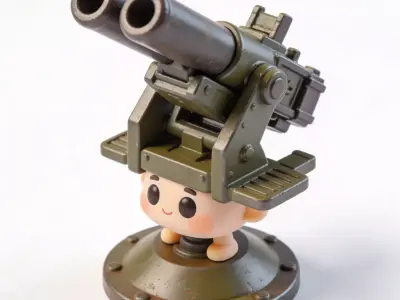 Stylized Chibi WWII Anti-Aircraft Gun Low-poly 3D model