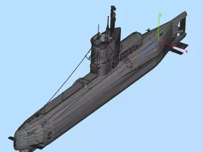 submarine with arrow pointing to it 3D model