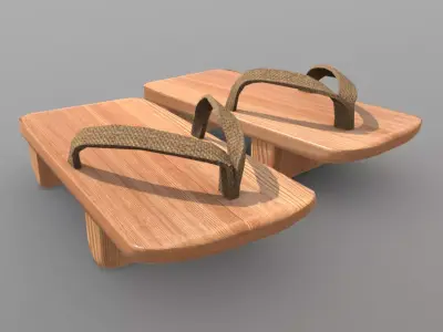 Geta 1 two wooden sandals Low-poly 3D model