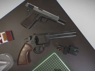 Cold war pistols  Low-poly 3D model