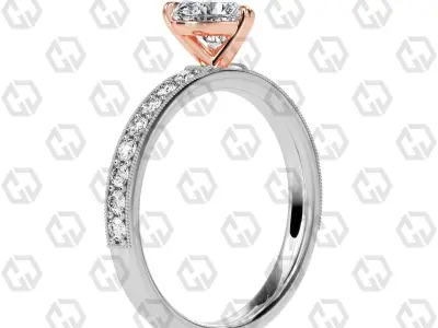 Ring 64 Heart Shape milgrain pave set ring with Gems 3D print model