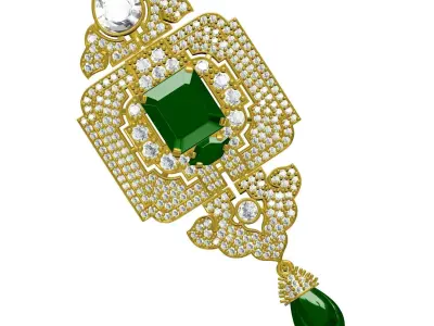 Antique Green Pearl Drop Art Deco Diamond Pendant 3D print model